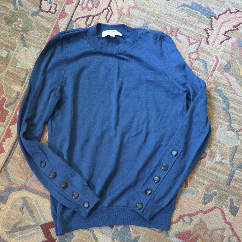 Sezane Paulo Jumper Blue Crew Neck Sweater Fine Knit